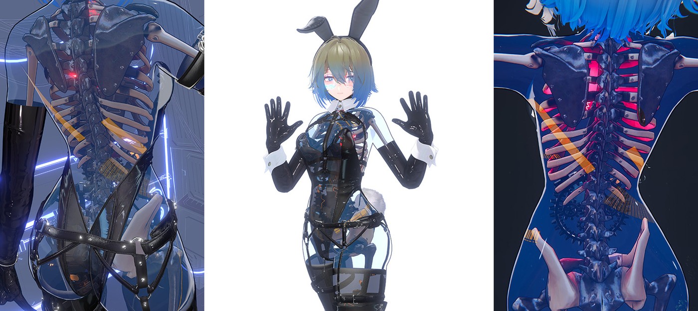 3D artist creates stunning VRChat avatar with transparent body and glowing cyber skeleton