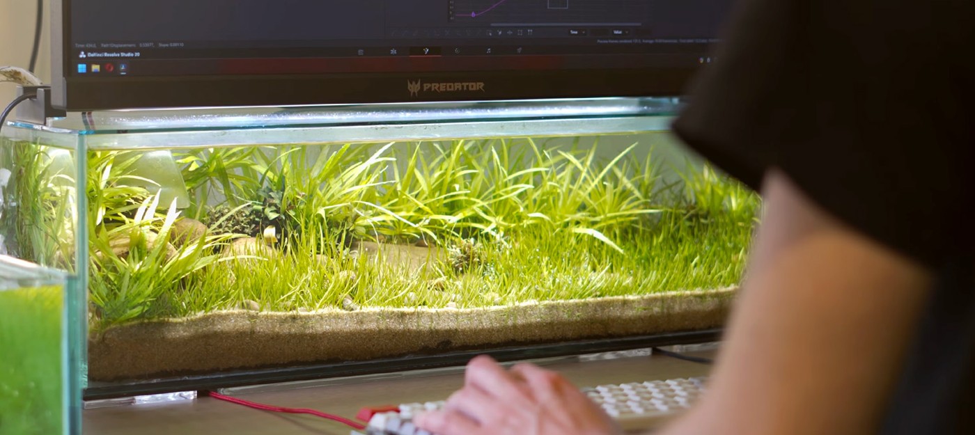 YouTuber turned the space under his monitors into a living desktop aquarium
