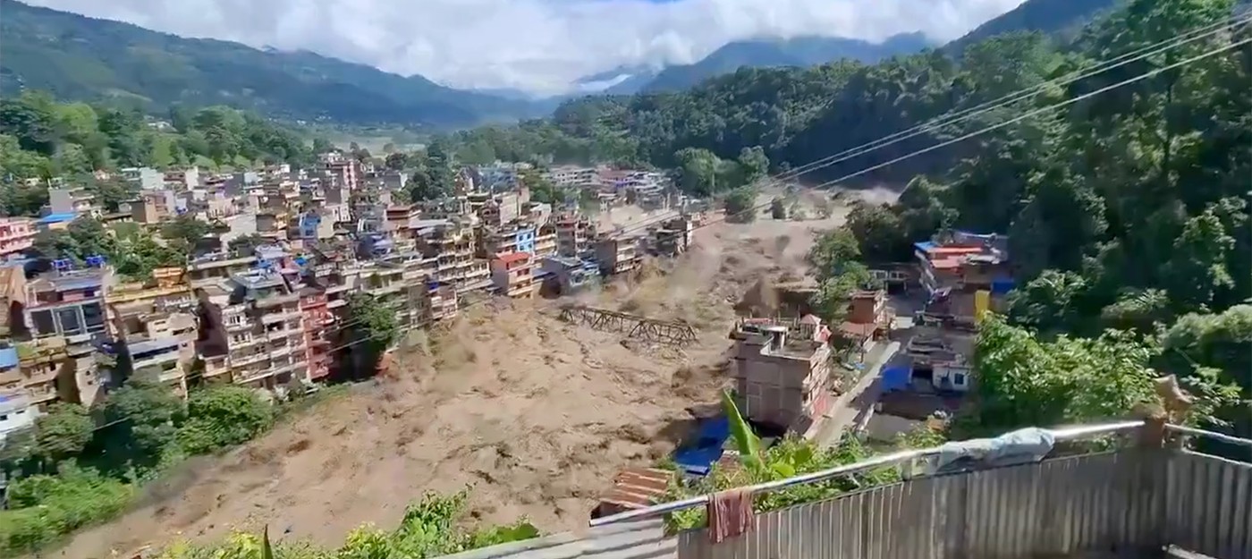 Footage of the flood on the border of Nepal and Tibet showed how a wall of water swept away villages, bridges and power plants