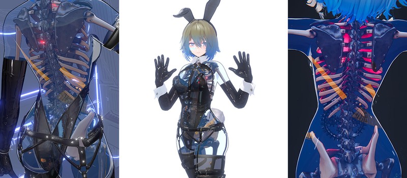 3D artist creates stunning VRChat avatar with transparent body and glowing cyber skeleton